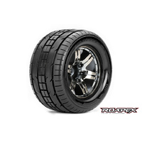 TRIGGER 1/10 MONSTER TRUCK TIRE CHROME BLACK WHEEL WITH 1/2 OFFSET 12MM HEX MOUNTED