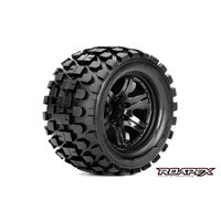 RHYTHM 1/10 MONSTER TRUCK TIRE BLACK WHEEL WITH 1/2 OFFSET 12MM HEX MOUNTED
