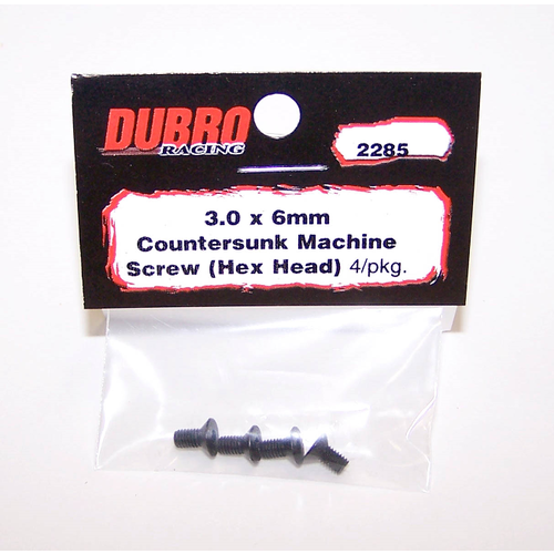 DUBRO 2285 3.0MM X 6 FLAT-HEAD SOCKET SCREWS (4 PCS/PACK)