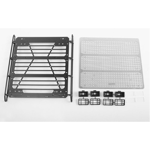 Command Roof Rack w/ Diamond Plate & 4x Square Lights for Traxxas Mercedes-Benz G 63 AMG 6x6 (Style B)