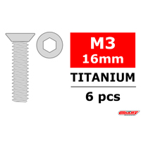 Team Corally - Titanium Screws M3 x 16mm - Hex Flat Head - 6 pcs