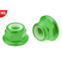 Team Corally - Aluminium Nylstop Nut - M3 - Flanged - Green - 10 pcs