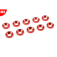 Team Corally - Aluminium Washer - for M3 Flat Head Screws - OD=8mm - Red - 10 pcs