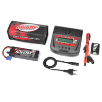 Team Corally - Energy Pack - Lipo 60C - 5500Mah - 2S - EC-5 - Hard Case + Ultra-X 80 - 1-6S AC/DC Charger + Lipo Safety Bag + Charge-Balance Lead