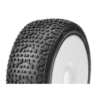 Captic Racing - S-CODE - 1/8 Buggy Tires Mounted - CR-3 (Soft) Racing Compound - White Rims - 1 Pair