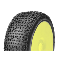 Captic Racing - S-CODE - 1/8 Buggy Tires Mounted - CR-4 (Super Soft) Racing Compound - Yellow Rims - 1 Pair