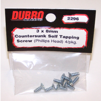DUBRO 2296 3.0MM X 8 PHILLIPS-HEAD COUNTERSUNK SELF-TAPPING SCREWS (8/PACK)