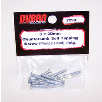 DUBRO 2299 3.0MM X 20 PHILLIPS-HEAD COUNTERSUNK SELF-TAPPING SCREWS (8/PACK