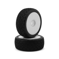 JConcepts Double Bar Pre-Mounted 1/8 Buggy Tires (2) (White) (G2 - Medium)