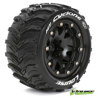 MT-CYCLONE Monster Truck MFT Tires on Black 1/2" Offset Bead-Lock Wheels