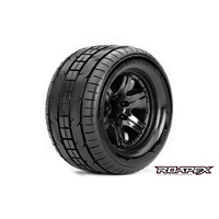 TRIGGER 1/10 MONSTER TRUCK TIRE BLACK WHEEL WITH 1/2 OFFSET 12MM HEX MOUNTED