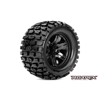 TRACKER 1/10 MONSTER TRUCK TIRE BLACK WHEEL WITH 1/2 OFFSET 12MM HEX MOUNTED