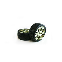 TORNADO RC RALLY 1/8 TYRE SET 1 PAIR PRE GLUED GOLD METAL RIM