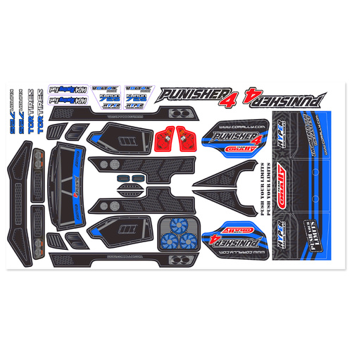 Team Corally - Body Decal Sheet - Punisher 4 - Pre-Cut - Color Blue - 1 Pc