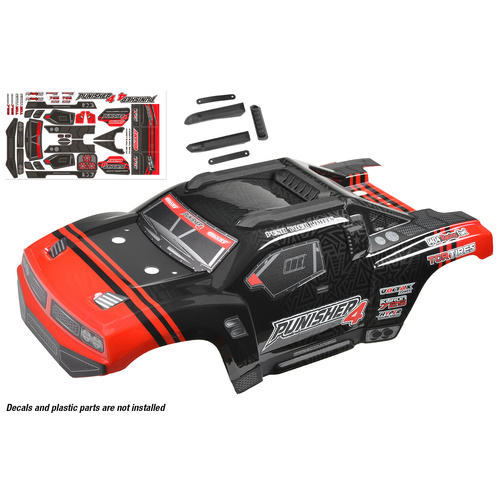 Team Corally - Polycarbonate Body - Punisher 4 - Painted - Cut - Decals - Color Red - 1 Pc