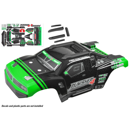 Team Corally - Polycarbonate Body - Punisher 4 - Painted - Cut - Decals - Color Green - 1 Pc