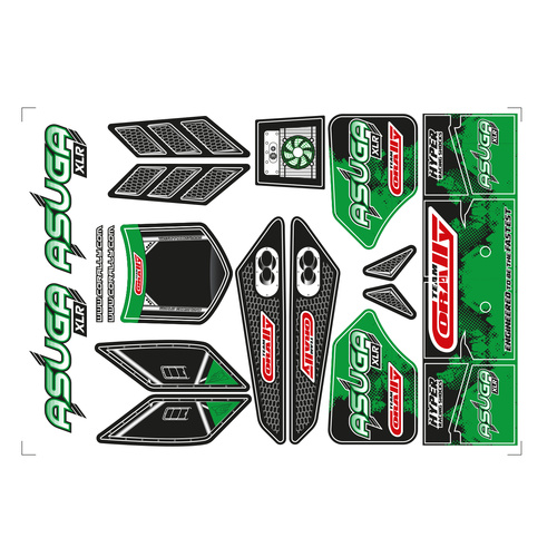 Team Corally - Body Decal Sheet - Asuga XLR - Pre-Cut - Color Green - 1 Pc