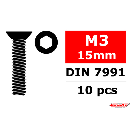 Team Corally - Steel Screws M3 x 15mm - Hex Flat Head - 10 pcs