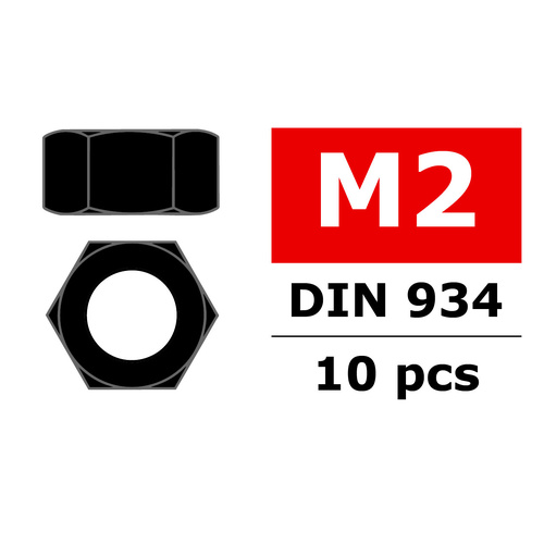 Team Corally - Steel nut M2 - Black coated - 10 pcs