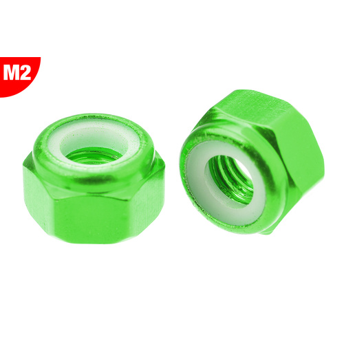 Team Corally - Aluminium Nylstop Nut - M2 - Green - 10 pcs