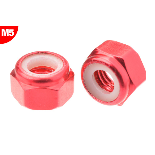 Team Corally - Aluminium Nylstop Nut - M5 - Red - 10 pcs