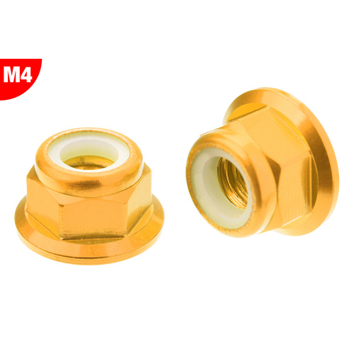 Team Corally - Aluminium Nylstop Nut - M4 - Flanged - Gold - 10 pcs