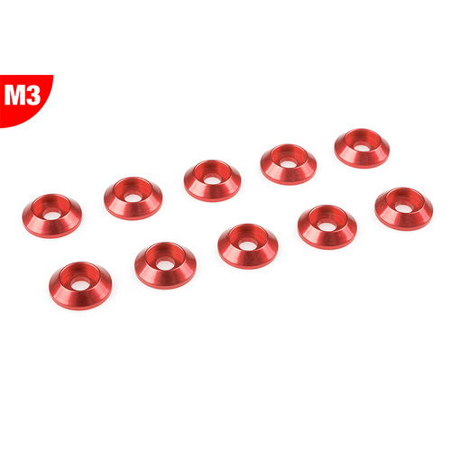 Team Corally - Aluminium Washer - for M3 Button Head Screws - OD=10mm - Red - 10 pcs