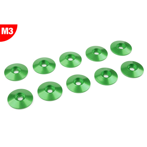 Team Corally - Aluminium Washer - for M3 Button Head Screws - OD=15mm - Green - 10 pcs