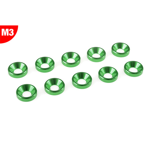 Team Corally - Aluminium Washer - for M3 Flat Head Screws - OD=8mm - Green - 10 pcs