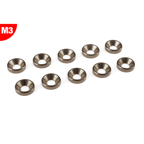 Team Corally - Aluminium Washer - for M3 Flat Head Screws - OD=8mm - Gun Metal - 10 pcs