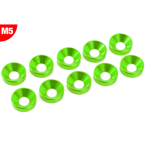 Team Corally - Aluminium Washer - for M5 Flat Head Screws - OD=12mm - Green - 10 pcs