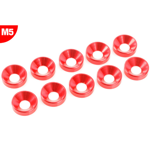 Team Corally - Aluminium Washer - for M5 Flat Head Screws - OD=12mm - Red - 10 pcs