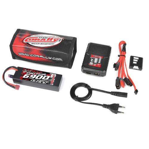 Team Corally - Energy Pack - Lipo 60C - 6900Mah - 2S - T-Plug - Hard Case + Racer 50 - 2-4S AC Charger + Lipo Safety Bag + Charge-Balance Lead
