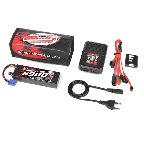Team Corally - Energy Pack - Lipo 60C - 6900Mah - 2S - EC-5 - Hard Case + Racer 50 - 2-4S AC Charger + Lipo Safety Bag + Charge-Balance Lead