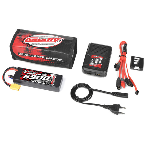Team Corally - Energy Pack - Lipo 60C - 6900Mah - 2S - XT-90 - Hard Case + Racer 50 - 2-4S AC Charger + Lipo Safety Bag + Charge-Balance Lead