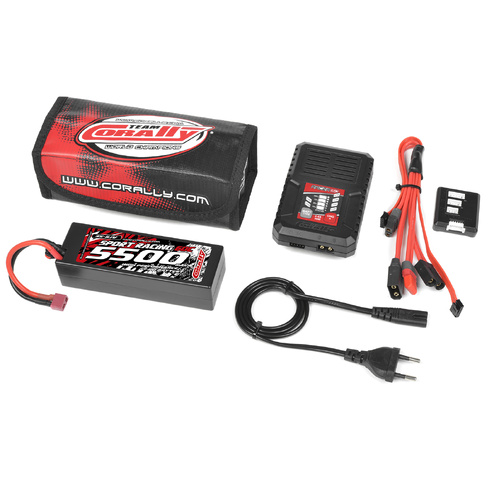 Team Corally - Energy Pack - Lipo 60C - 5500Mah - 3S - T-PLUG - Hard Case + Racer 50 - 2-4S AC Charger + Lipo Safety Bag + Charge-Balance Lead