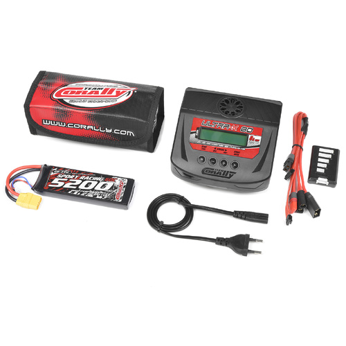 Team Corally - Energy Pack - Lipo 60C - 5200MAH - 2S - XT-90 - Semi-Soft Case + Ultra-X 80 - 1-6S AC/DC Charger + Lipo Safety Bag + Charge-Balance Lea