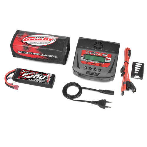 Team Corally - Energy Pack - Lipo 60C - 5200MAH - 3S - T-Plug - Semi-Soft Case + Ultra-X 80 - 1-6S AC/DC Charger + Lipo Safety Bag + Charge-Balance Le