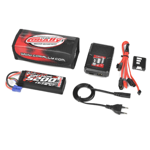 Team Corally - Energy Pack - Lipo 60C - 5200MAH - 4S - EC-5 - Semi-Soft Case + Racer 50 - 2-4S AC Charger + Lipo Safety Bag + Charge-Balance Lead