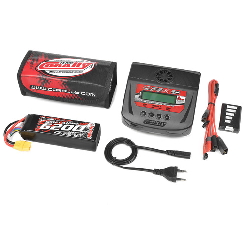 Team Corally - Energy Pack - Lipo 60C - 6200Mah - 4S - XT-90 - Semi-Soft Case + Ultra-X 80 - 1-6S AC/DC Charger + Lipo Safety Bag + Charge-Balance Lea