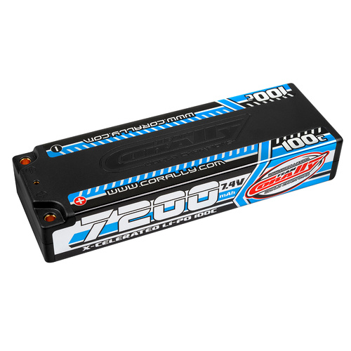 Team Corally - X-Celerated 100C LiPo Battery - 7200 mAh - 7.4V - Stick 2S - 4mm Bullit