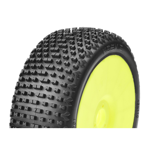 Captic Racing - KOSMIC - 1/8 Buggy Tires Mounted - CR-2 (Medium-Soft) Racing Compound - Yellow Rims - 1 Pair