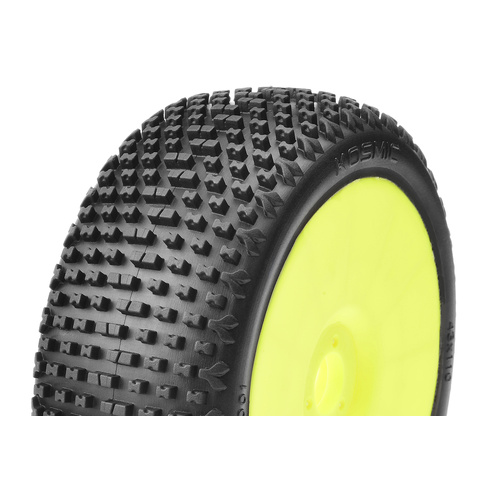 Captic Racing - KOSMIC - 1/8 Buggy Tires Mounted - CR-4 (Super Soft) Racing Compound - Yellow Rims - 1 Pair