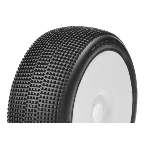 Captic Racing - TRACER - 1/8 Buggy Tires Mounted - CR-4 (Super Soft) Racing Compound - White Rims - 1 Pair