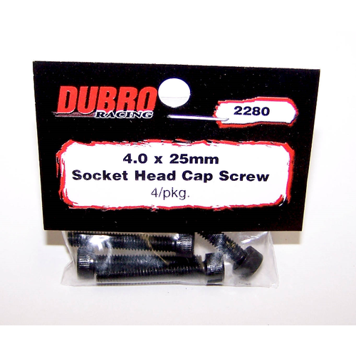 DUBRO 2280 4.0MM X 25 SOCKET-HEAD CAP SCREWS (4 PCS/PACK)