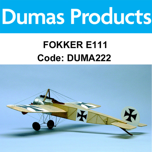 DUMAS 222 FOKKER E111 WALNUT SCALE 17.5 INCH WINGSPAN RUBBER POWERED