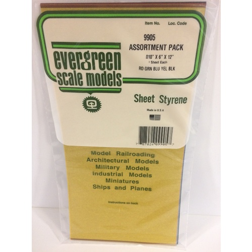 EVERGREEN 9905 15 X 30CM COLOURED STYRENE SHEET .010 (PACK OF 5)