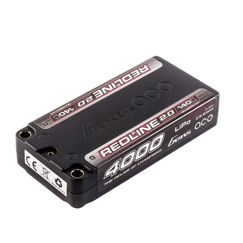 Gens ace Redline 2.0 Series 7.4V 4000mAh 2S 140C Hardcase Shorty LiPo Battery, 5.0 Bullet