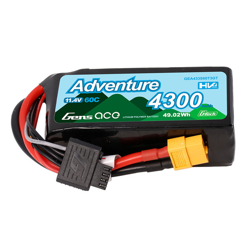 Gens ace 4300mAh 3S 60C 11.4V Adventure High Voltage G-tech Lipo Battery with Deans and XT60 adapter
