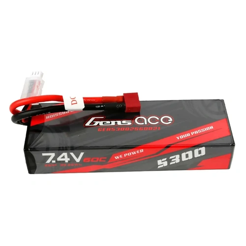 Gens Ace 2S 5300mAh 7.4V 60C Hardcase/Hardwired LiPo Battery (Deans) - 